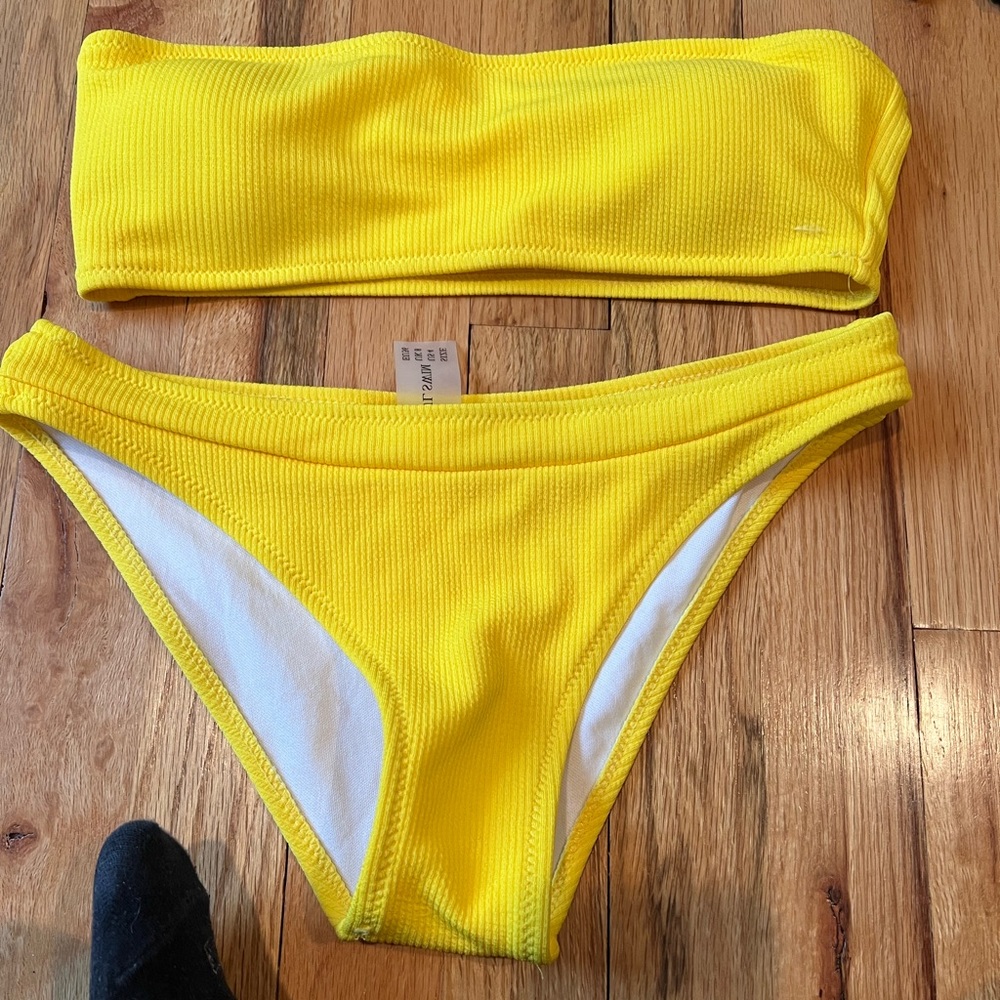 Zaful Swim Yellow Strapless Top and Bottom both size 4